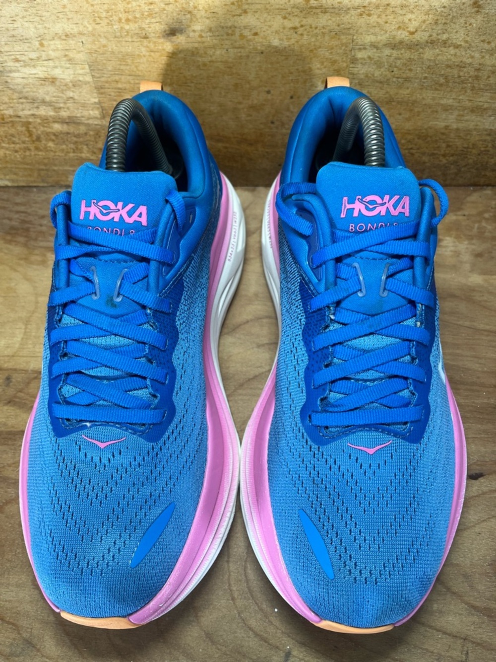 Hoka One One Bondi 8 REFLECTIVE Womens Size 9 Running Shoes Sneakers Blue Pink - Picture 3 of 12